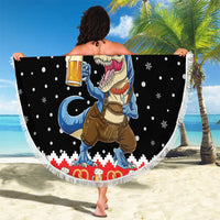 Personalized German T-Rex Christmas Beach Blanket Funny Beer Dinosaur Xmas - Wonder Print Shop