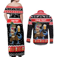 Personalized German T-Rex Christmas Couples Matching Off Shoulder Maxi Dress and Long Sleeve Button Shirt Funny Beer Dinosaur Xmas - Wonder Print Shop