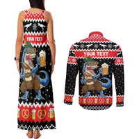 Personalized German T-Rex Christmas Couples Matching Tank Maxi Dress and Long Sleeve Button Shirt Funny Beer Dinosaur Xmas - Wonder Print Shop