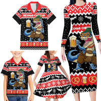 Personalized German T-Rex Christmas Family Matching Long Sleeve Bodycon Dress and Hawaiian Shirt Funny Beer Dinosaur Xmas - Wonder Print Shop