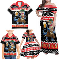 Personalized German T-Rex Christmas Family Matching Off Shoulder Maxi Dress and Hawaiian Shirt Funny Beer Dinosaur Xmas - Wonder Print Shop