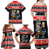 Personalized German T-Rex Christmas Family Matching Off Shoulder Maxi Dress and Hawaiian Shirt Funny Beer Dinosaur Xmas - Wonder Print Shop