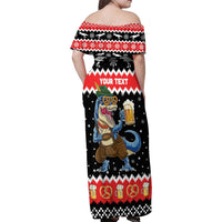 Personalized German T-Rex Christmas Family Matching Off Shoulder Maxi Dress and Hawaiian Shirt Funny Beer Dinosaur Xmas - Wonder Print Shop