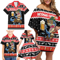 Personalized German T-Rex Christmas Family Matching Off Shoulder Short Dress and Hawaiian Shirt Funny Beer Dinosaur Xmas - Wonder Print Shop