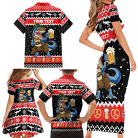 Personalized German T-Rex Christmas Family Matching Short Sleeve Bodycon Dress and Hawaiian Shirt Funny Beer Dinosaur Xmas - Wonder Print Shop