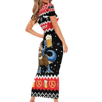 Personalized German T-Rex Christmas Family Matching Short Sleeve Bodycon Dress and Hawaiian Shirt Funny Beer Dinosaur Xmas - Wonder Print Shop