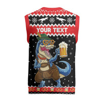 Personalized German T-Rex Christmas Knitted V-Neck Vest Funny Beer Dinosaur Xmas - Wonder Print Shop