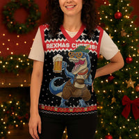 Personalized German T-Rex Christmas Knitted V-Neck Vest Funny Beer Dinosaur Xmas - Wonder Print Shop
