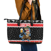 Personalized German T-Rex Christmas Leather Tote Bag Funny Beer Dinosaur Xmas - Wonder Print Shop