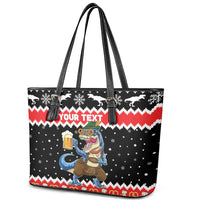 Personalized German T-Rex Christmas Leather Tote Bag Funny Beer Dinosaur Xmas - Wonder Print Shop