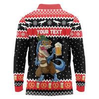 Personalized German T-Rex Christmas Long Sleeve Polo Shirt Funny Beer Dinosaur Xmas - Wonder Print Shop