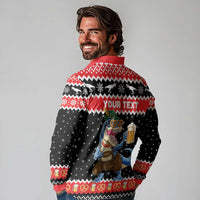 Personalized German T-Rex Christmas Long Sleeve Polo Shirt Funny Beer Dinosaur Xmas - Wonder Print Shop