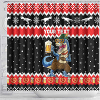 Personalized German T-Rex Christmas Shower Curtain Funny Beer Dinosaur Xmas - Wonder Print Shop