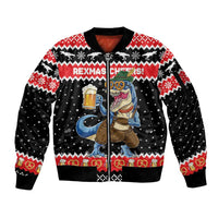 Personalized German T-Rex Christmas Sleeve Zip Bomber Jacket Funny Beer Dinosaur Xmas - Wonder Print Shop