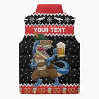 Personalized German T-Rex Christmas Sleeveless Puffer Jacket Funny Beer Dinosaur Xmas - Wonder Print Shop