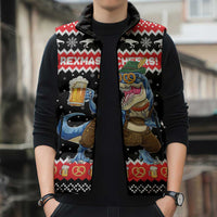Personalized German T-Rex Christmas Sleeveless Puffer Jacket Funny Beer Dinosaur Xmas - Wonder Print Shop