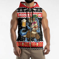 Personalized German T-Rex Christmas Sleeveless Zip Hoodie Funny Beer Dinosaur Xmas - Wonder Print Shop