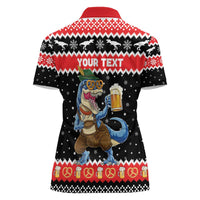 Personalized German T-Rex Christmas Women Polo Shirt Funny Beer Dinosaur Xmas - Wonder Print Shop