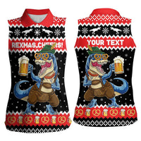 Personalized German T-Rex Christmas Women Sleeveless Polo Shirt Funny Beer Dinosaur Xmas - Wonder Print Shop
