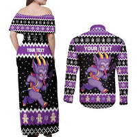 Personalized German Krampus Christmas Couples Matching Off Shoulder Maxi Dress and Long Sleeve Button Shirt German Christmas Legend - Wonder Print Shop