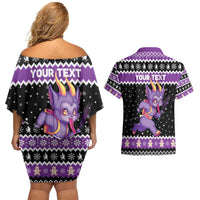 Personalized German Krampus Christmas Couples Matching Off Shoulder Short Dress and Hawaiian Shirt German Christmas Legend - Wonder Print Shop