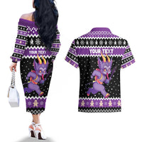 Personalized German Krampus Christmas Couples Matching Off The Shoulder Long Sleeve Dress and Hawaiian Shirt German Christmas Legend - Wonder Print Shop