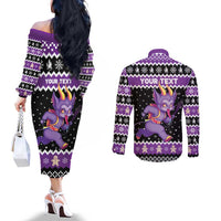 Personalized German Krampus Christmas Couples Matching Off The Shoulder Long Sleeve Dress and Long Sleeve Button Shirt German Christmas Legend - Wonder Print Shop