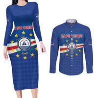 Cape Verde Football 2026 Couples Matching Long Sleeve Bodycon Dress and Long Sleeve Button Shirt Historic First World Cup Appearance - Wonder Print Shop