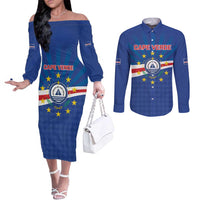 Cape Verde Football 2026 Couples Matching Off The Shoulder Long Sleeve Dress and Long Sleeve Button Shirt Historic First World Cup Appearance - Wonder Print Shop