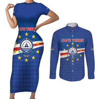 Cape Verde Football 2026 Couples Matching Short Sleeve Bodycon Dress and Long Sleeve Button Shirt Historic First World Cup Appearance - Wonder Print Shop
