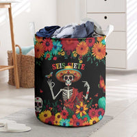 Seis Siete Dia de los Muertos Laundry Basket Mexican Funny 67 Calaca Skeleton Sombrero - Wonder Print Shop