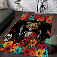 Seis Siete Dia de los Muertos Area Rug Mexican Funny 67 Calaca Skeleton Sombrero - Wonder Print Shop