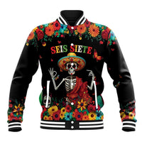 Seis Siete Dia de los Muertos Baseball Jacket Mexican Funny 67 Calaca Skeleton Sombrero - Wonder Print Shop