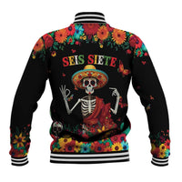 Seis Siete Dia de los Muertos Baseball Jacket Mexican Funny 67 Calaca Skeleton Sombrero - Wonder Print Shop