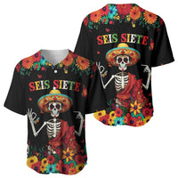 Seis Siete Dia de los Muertos Baseball Jersey Mexican Funny 67 Calaca Skeleton Sombrero - Wonder Print Shop