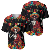 Seis Siete Dia de los Muertos Baseball Jersey Mexican Funny 67 Calaca Skeleton Sombrero - Wonder Print Shop