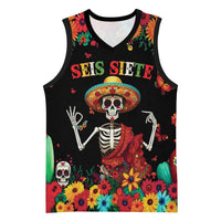 Seis Siete Dia de los Muertos Basketball Jersey Mexican Funny 67 Calaca Skeleton Sombrero - Wonder Print Shop