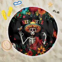 Seis Siete Dia de los Muertos Beach Blanket Mexican Funny 67 Calaca Skeleton Sombrero - Wonder Print Shop