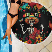 Seis Siete Dia de los Muertos Beach Blanket Mexican Funny 67 Calaca Skeleton Sombrero - Wonder Print Shop
