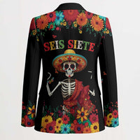 Seis Siete Dia de los Muertos Blazer Mexican Funny 67 Calaca Skeleton Sombrero - Wonder Print Shop