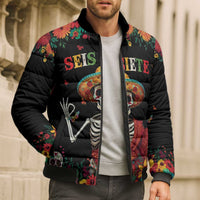Seis Siete Dia de los Muertos Bomber Puffer Jacket Mexican Funny 67 Calaca Skeleton Sombrero - Wonder Print Shop