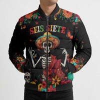 Seis Siete Dia de los Muertos Bomber Puffer Jacket Mexican Funny 67 Calaca Skeleton Sombrero - Wonder Print Shop