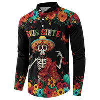 Seis Siete Dia de los Muertos Button Sweatshirt Mexican Funny 67 Calaca Skeleton Sombrero - Wonder Print Shop