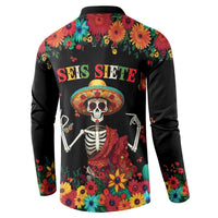 Seis Siete Dia de los Muertos Button Sweatshirt Mexican Funny 67 Calaca Skeleton Sombrero - Wonder Print Shop