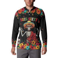 Seis Siete Dia de los Muertos Button Sweatshirt Mexican Funny 67 Calaca Skeleton Sombrero - Wonder Print Shop