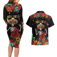 Seis Siete Dia de los Muertos Couples Matching Long Sleeve Bodycon Dress and Hawaiian Shirt Mexican Funny 67 Calaca Skeleton Sombrero - Wonder Print Shop