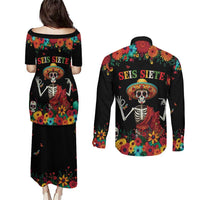 Seis Siete Dia de los Muertos Couples Matching Puletasi and Long Sleeve Button Shirt Mexican Funny 67 Calaca Skeleton Sombrero - Wonder Print Shop