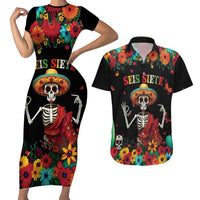 Seis Siete Dia de los Muertos Couples Matching Short Sleeve Bodycon Dress and Hawaiian Shirt Mexican Funny 67 Calaca Skeleton Sombrero - Wonder Print Shop