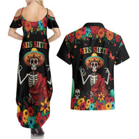 Seis Siete Dia de los Muertos Couples Matching Summer Maxi Dress and Hawaiian Shirt Mexican Funny 67 Calaca Skeleton Sombrero - Wonder Print Shop