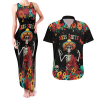 Seis Siete Dia de los Muertos Couples Matching Tank Maxi Dress and Hawaiian Shirt Mexican Funny 67 Calaca Skeleton Sombrero - Wonder Print Shop